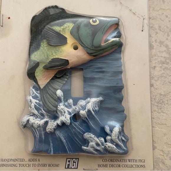 Vintage 1997 Figi Fish Fishing Lightswitch Cover 3D Hand Painted - Picture 2 of 3